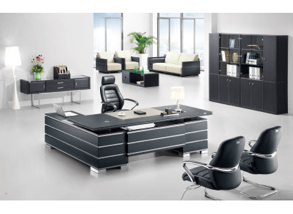 Moderner Eckschreibtisch aus MDF und Edelstahl in Holzoptik