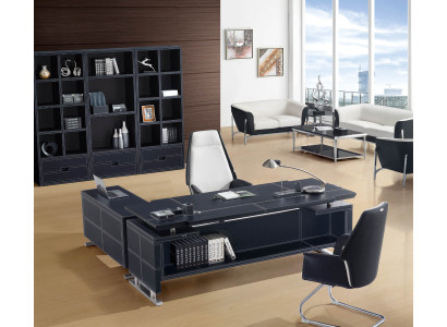 Moderner Eckschreibtisch aus MDF und Edelstahl in Holzoptik