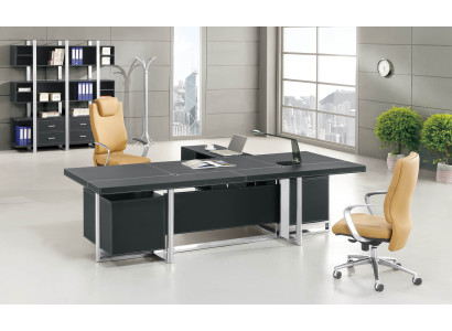 Moderner Eckschreibtisch aus MDF Lederfaserstoff und Edelstahl in