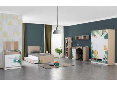 Schlafzimmer Kinderzimmer Set Bett Schreibtisch Kleiderschrank  Holz Möbel 5tlg