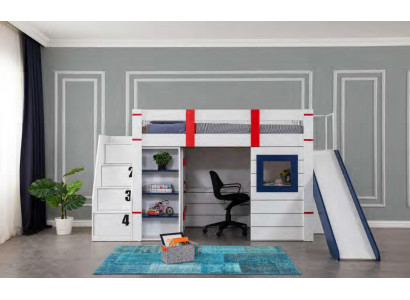 Etagenbett Hochbett Kinderbett Holz Kinder Zimmer Modern Möbel Rutsche Tisch Neu