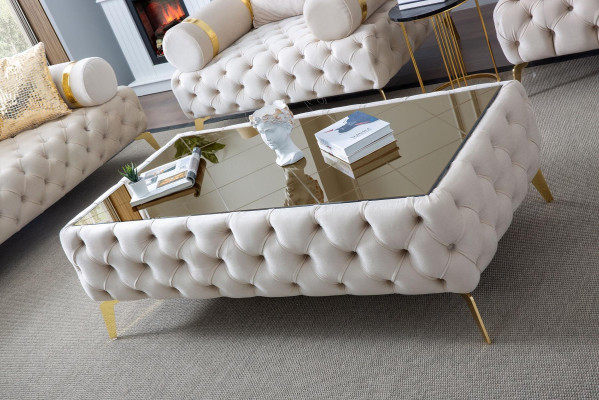 Couchtisch Chesterfield Weiß Edelstahl Modern Rechteckig Form Textil