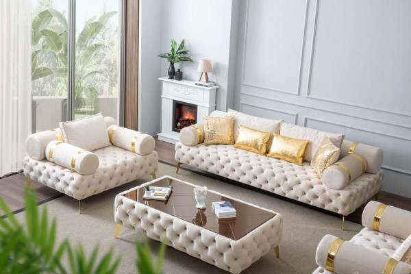 Couchtisch Chesterfield Weiß Edelstahl Modern Rechteckig Form Textil