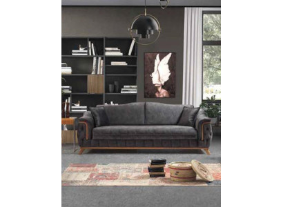 Sofa 3 Sitzer Sofas Sitz Stoff Schwarze Textil Polster Wohnzimmer Textil 3er Neu