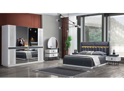 Schlafzimmer Möbel Set Bett Nachttisch Kommode Spiegel Kleiderschrank Luxus 5tlg