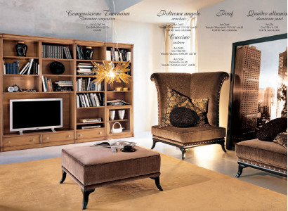 Wohnzimmer moderne Stil  Wohnzimmer Wohnwand 3tlg Hocker  2 Sessel Möbel Italien