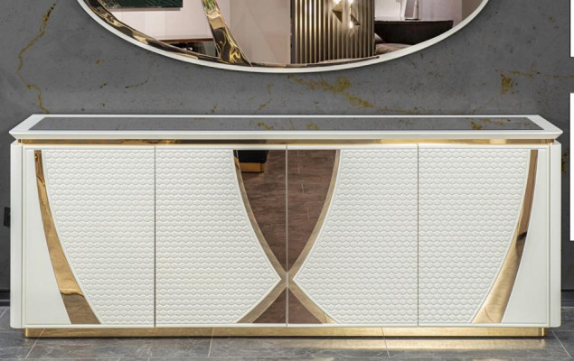 Anrichte Gruppe Holz Design Anrichte Side Schrank Regal Set 2tlg Kommode Spiegel