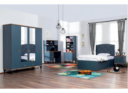 Blauer Schlafzimmer Kleiderschrank Set Jugendzimmer Teeneger Möbel Schrank Neu