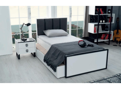 Teeneger Zimmer Jugend Schlafzimmer Möbel Bett + Nachttisch Schwarz Weiß 2tlg.