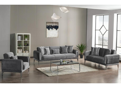 Couch Hochwertig Sofagarnitur 3 2 Sitzer Garnitur  Grau Sofa 1 Sitzer Möbel