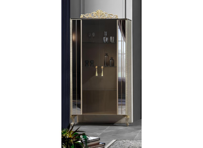 Vitrine Schrank Vitrinen Holz Luxus Klassischе Spiegel Esszimmer Beige