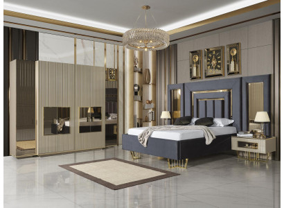 Luxus Schlafzimmer Möbel Bett + 2x Nachttisch Kleiderschrank Betten 4tlg.