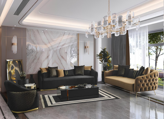 Ledersofa und Sessel im klassischen Chesterfield-Stil in Braun