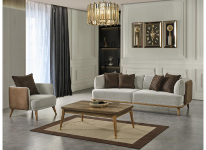 Dreisitzer Couch Luxus Möbel Sofa Couchen Holz Couchtisch 2tlg. Set Möbel