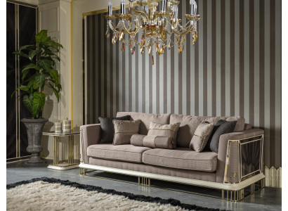 Sofa 3 Sitzer Braun Wohnzimmer Luxus Design Elegantes Stil Möbel Sofas