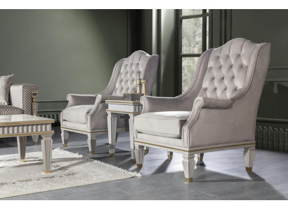 Chesterfield Set 3tlg. Sessel Luxus Möbel  Beistelltisch Sofa 3tlg.