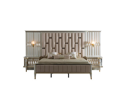 Luxus Schlafzimmer Bett mit 2x Nachttisch Konsolen Design Betten Polster 3tlg.