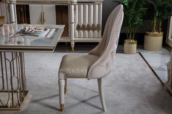 Stuhl Beige Esszimmer Modern Stühle Polster Stoff Design Luxus Metall Neu