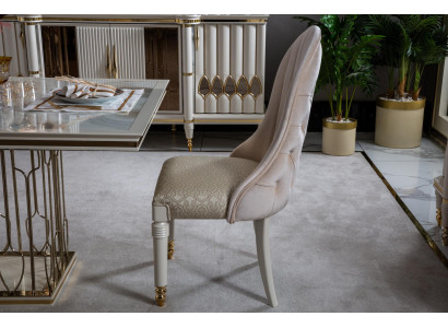 Stuhl Beige Esszimmer Modern Stühle Polster Stoff Design Luxus Metall Neu