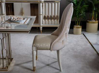 Stuhl Beige Esszimmer Modern Stühle Polster Stoff Design Luxus Metall Neu