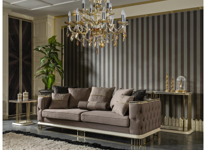 Sofa 3 Sitzer Braun Design Luxus Polster Stoff Wohnzimmer Möbel Elegantes Neu