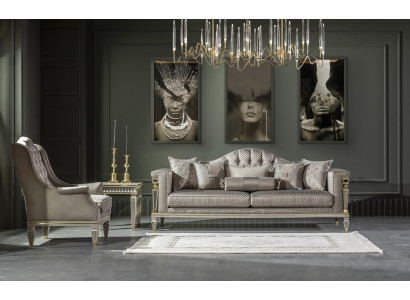 Wohnzimmer Set Grau Sofagarnitur Elegantes Sessel Modern Beistelltisch Neu 3tlg.