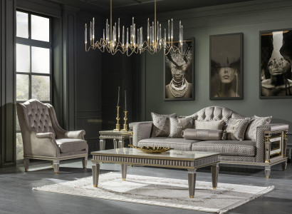 Wohnzimmer Set Grau Sofagarnitur Couchtisch Sessel Elegantes Beistelltisch 4tlg.