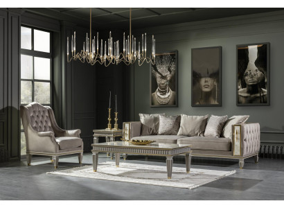 Wohnzimmer Set Grau Sofagarnitur Modern Couchtisch Sessel Beistelltisch 4tlg.