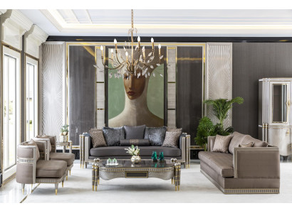 Wohnzimmer Set Grau 2x Sessel Sofagarnitur Beistelltisch Couchtisch 6tlg.