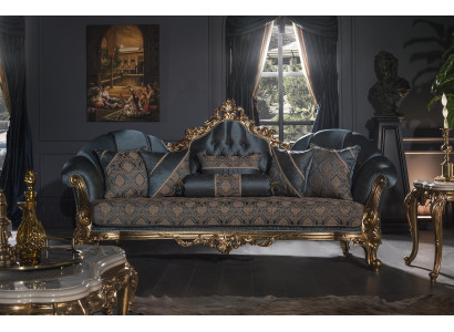 Sofa 3 Sitzer Blau Polstersofa Wohnzimmer Elegantes Design Klassische Luxus Neu