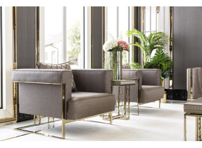 Wohnzimmer Set Grau 2x Sessel Schön Design Elegantes Beistelltisch Neu 3tlg.