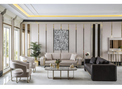 Wohnzimmer Set Weiß Sofagarnitur 2x Beistelltische Sessel Couchtisch 7tlg.