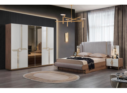 Schlafzimmer Bett 2x Nachttisch Kleiderschrank 4tlg.Komplett Set Design