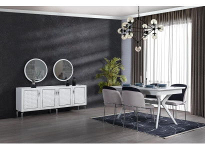 Esszimmer Komplett Set Esstisch 4x Stühle Anrichte + 2х Spiegel Gruppe