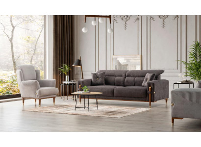 Grau-Beige Sofagarnitur Textilcouchen Polstersessel  Moderne Möbel