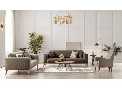 Geräumige 3+3+1 Sofagarnitur Modernes Design Stoffsofa Set Braun Möbel