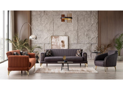 Komfortable Sofagarnitur 3+3+1 Sitzer Terrakota Couch Polster Sitzgarnitur