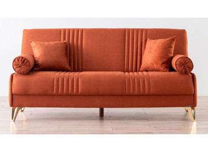 Luxuriöses Dreisitzer Sofa mit hochwertigem Stoffbezug in Beige und Orange