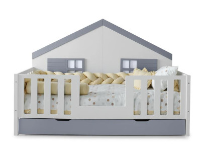 Modernes Montessori Hausbett mit Rausfallschutz und Stauraum Gemütliches Design