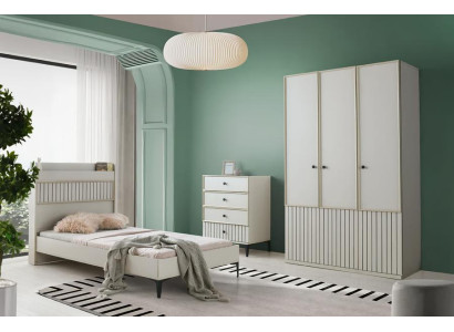 Möbelset Bett Kleiderschrank Kommode Skandinavischer Stil Modernes Design 3tlg