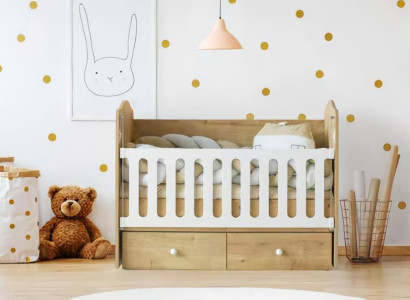 Babybett Holz Weiße Gitterstäbe Schubladen Zusätzlicher Stauraum Modernes Design