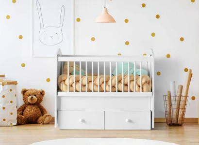 Babybett Weiß Holz Schubladen Praktischer Stauraum Gitterstäbe Modernes Design