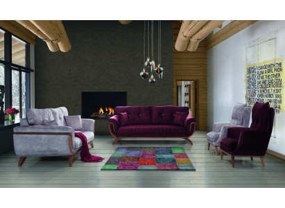 Bunte Sofagarnitur Lila Sofa Couch Sitz Polster Garnitur 4tlg. Set 3311