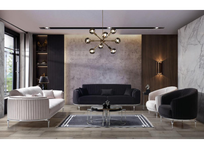 Bunte Sofagarnitur Weiß Sofa Couch Sitz Polster Garnitur 4tlg. Set 3311 Sitzer