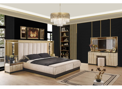 Luxus Schlafzimmer Set 4 tlg Bett 2x Nachttisch Schminktisch Neu