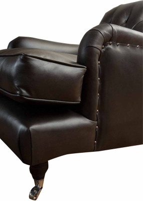 Designer Sessel 1 Sitzer Braun Leder Textil Luxus Sofa Chesterfield Neu