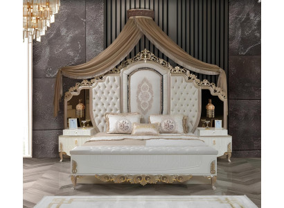 Schlafzimmer Set Bett mit Bank 2x Nachttische Design Luxus neu 3tlg