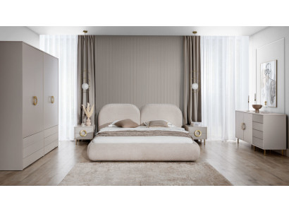 Beiges Schlafzimmer Set Doppelbett Kleiderschrank Kommode 2x Nachttische