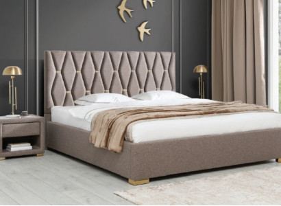 Braunes Textilbett Designer Polster Nachttische Schlafzimmer Möbel 3tlg