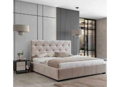 Beiges Chesterfield Doppelbett Textil Nachttische Schlafzimmer Garnitur